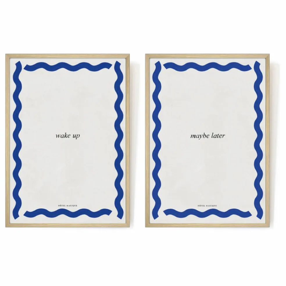Affiches Wake up - Maybe later - Set de 2 | Bleu