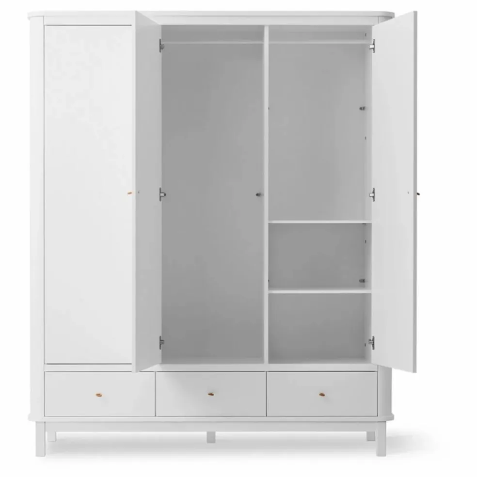 Armoire 3 portes en bouleau 204x168 cm | Blanc