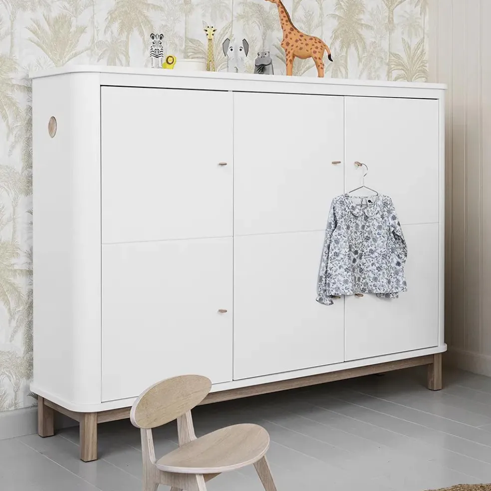 Armoire multi-rangement 3 portes en chêne | Blanc