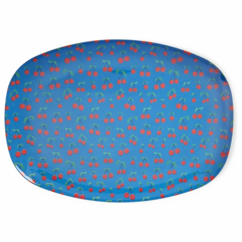Assiette rectangulaire en mélamine Cerises | Bleu roi