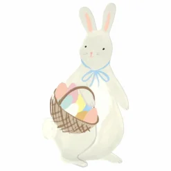 Assiettes en carton Lapin avec son panier d'œufs de Pâques - Set de 8