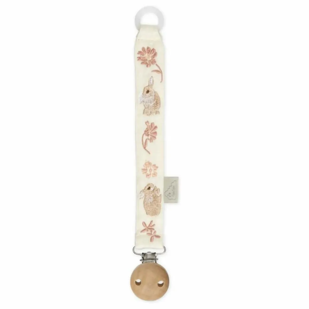 Attache-tétines brodé Augusta | Rose pêche