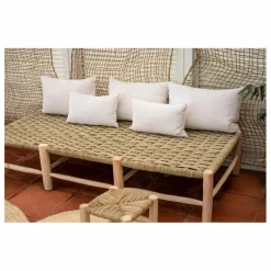 Banquette 8 pieds en bois brut et palme