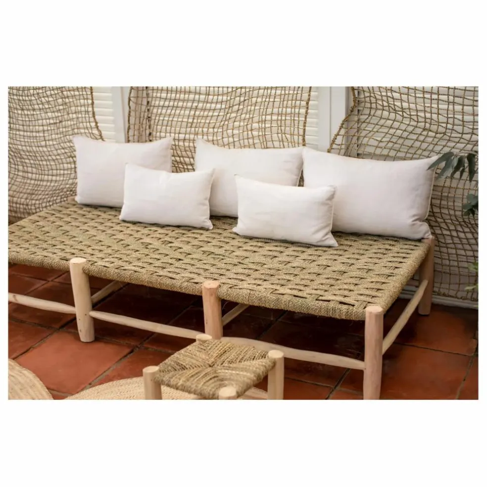 Banquette 8 pieds en bois brut et palme