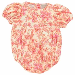 Barboteuse Fleurs Coton Bio | Corail