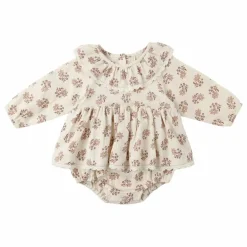 Barboteuse Volants Fleurie Gaze de Coton Bio | Ecru