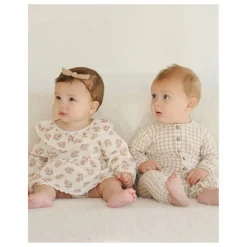 Barboteuse Volants Fleurie Gaze de Coton Bio | Ecru