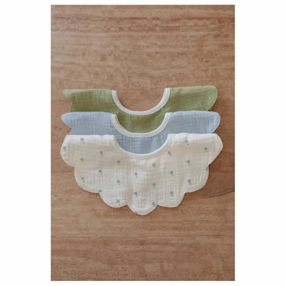 Bavoirs pétale Periwinkle en coton bio - Set de 3 | Bleu
