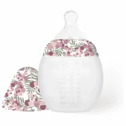 Biberon en silicone médical et tétine physiologique Mimosa Field - Elhée x Liberty | Rose