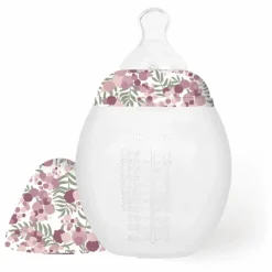 Biberon en silicone médical et tétine physiologique Mimosa Field - Elhée x Liberty | Rose