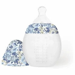 Biberon en silicone médical et tétine physiologique Honey Dew - Elhée x Liberty | Bleu