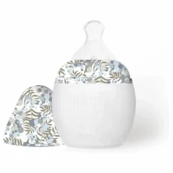 Biberon en silicone médical et tétine physiologique Mimosa Field - Elhée x Liberty | Bleu ciel