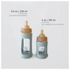 Biberon en verre à col large avec housse de protection Débit lent | Vert amande