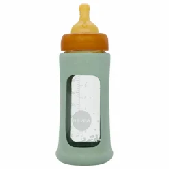 Biberon en verre à col large avec housse de protection Débit moyen | Vert amande