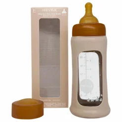 Biberon en verre à col large avec housse de protection Débit moyen | Sable