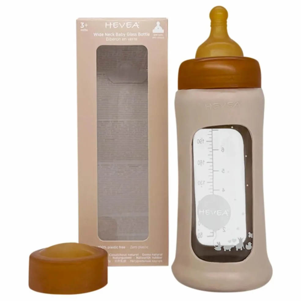 Biberon en verre à col large avec housse de protection Débit moyen | Sable