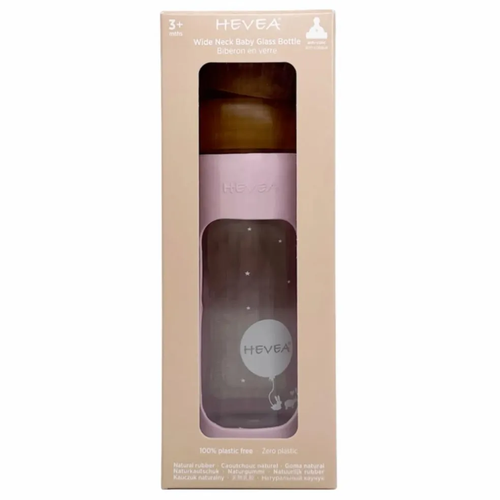 Biberon en verre à col large avec housse de protection Débit moyen | Rose poudré