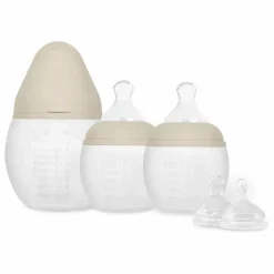 Biberons en silicone médical et tétine physiologique - Set de 3 | Sable