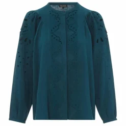 Blouse brodée gaze de coton bio | Vert canard