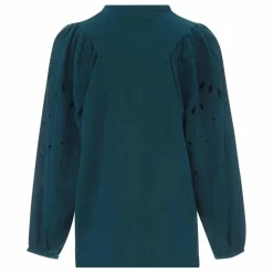 Blouse brodée gaze de coton bio | Vert canard