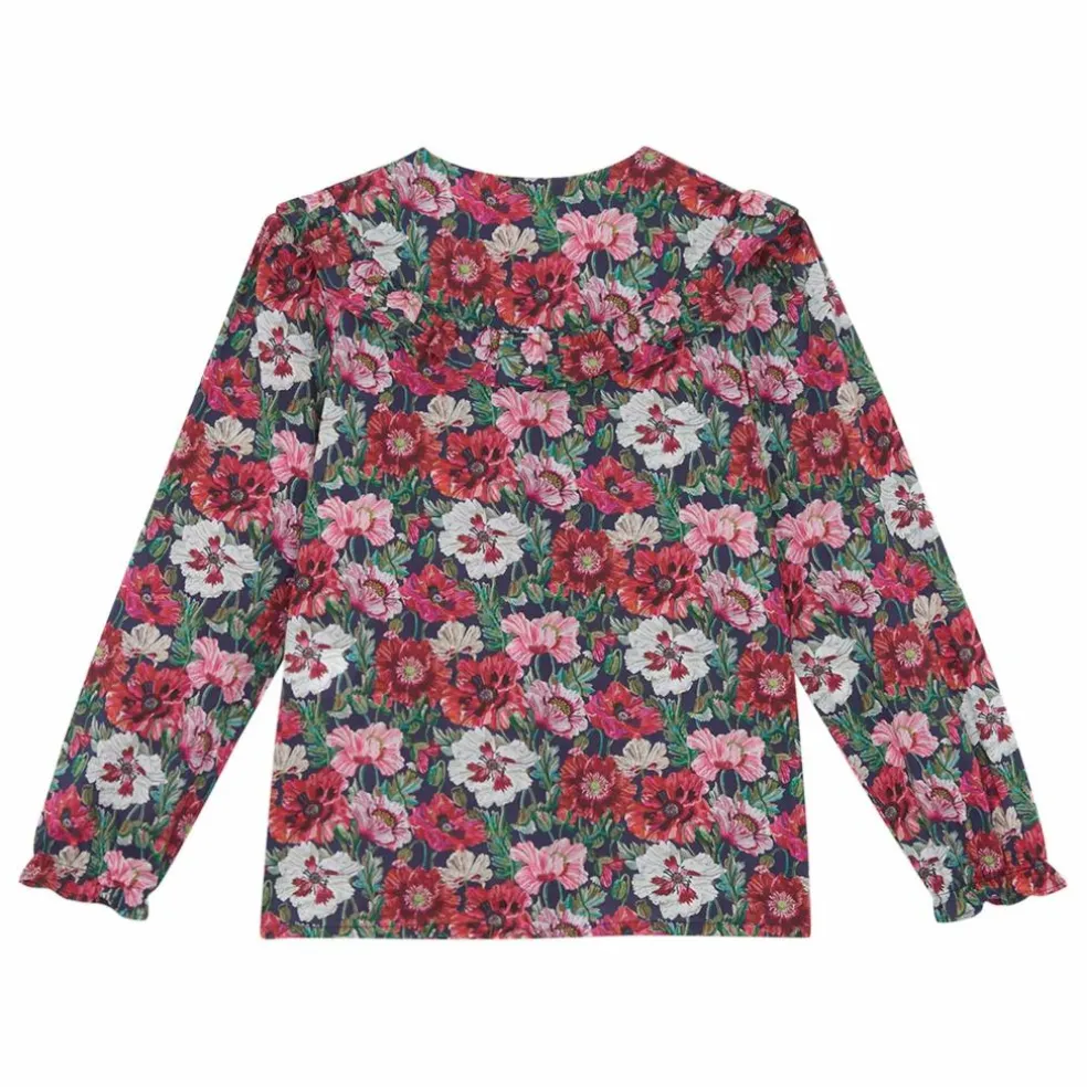 Blouse Fleurie Col Volants | Magenta