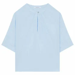 Blouse Manches Courtes Popeline de Coton | Bleu ciel