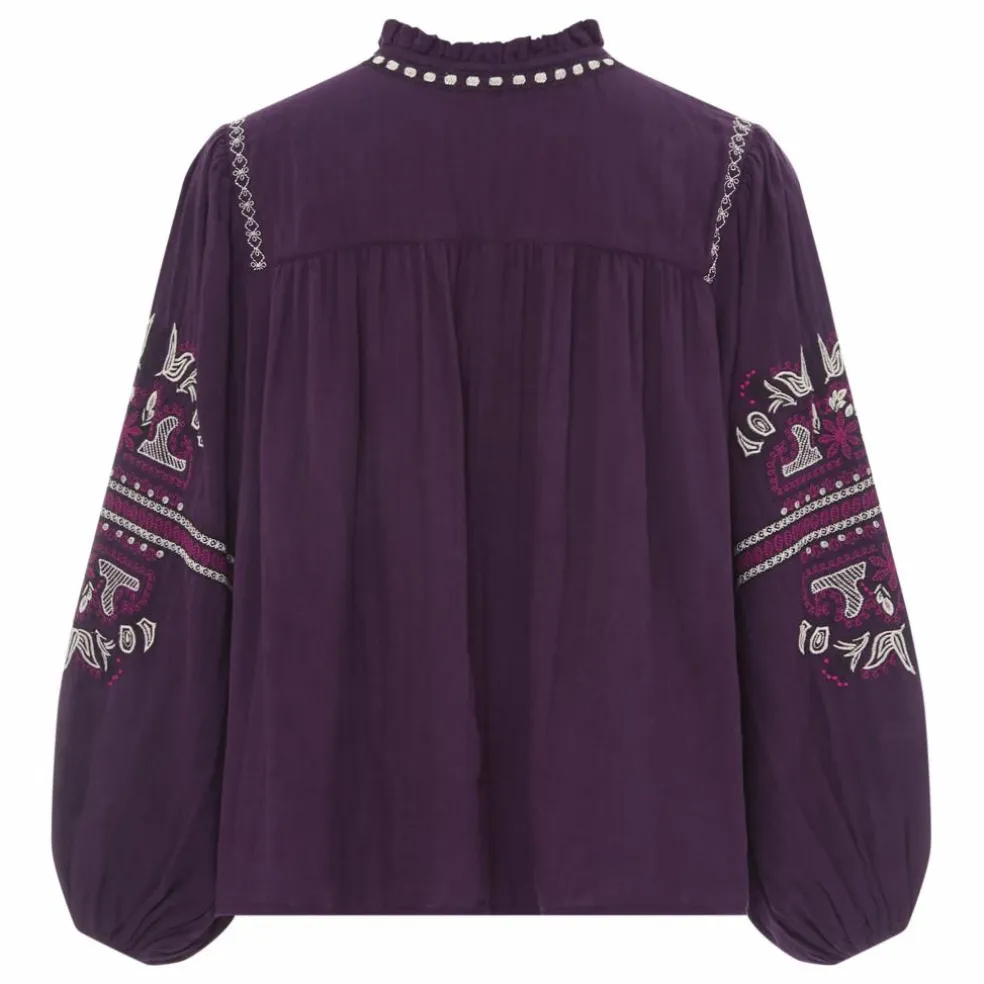 Blouse Manches Longues Brodée Gaze Coton Bio | Violet