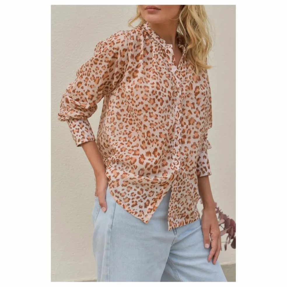Blouse Michelle Léopard Voile de Coton - Collection Femme | Rose pâle