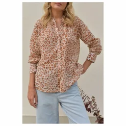Blouse Michelle Léopard Voile de Coton - Collection Femme | Rose pâle