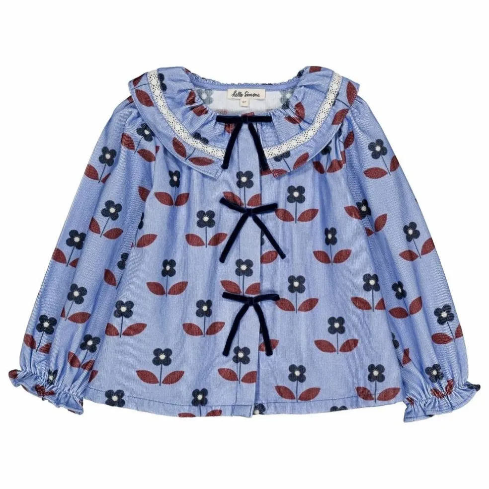 Blouse Myrtille Fleurie Velours Côtelé | Bleu
