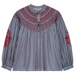 Blouse Pal Rayée Voile de Coton - Collection Femme | Bleu Acier