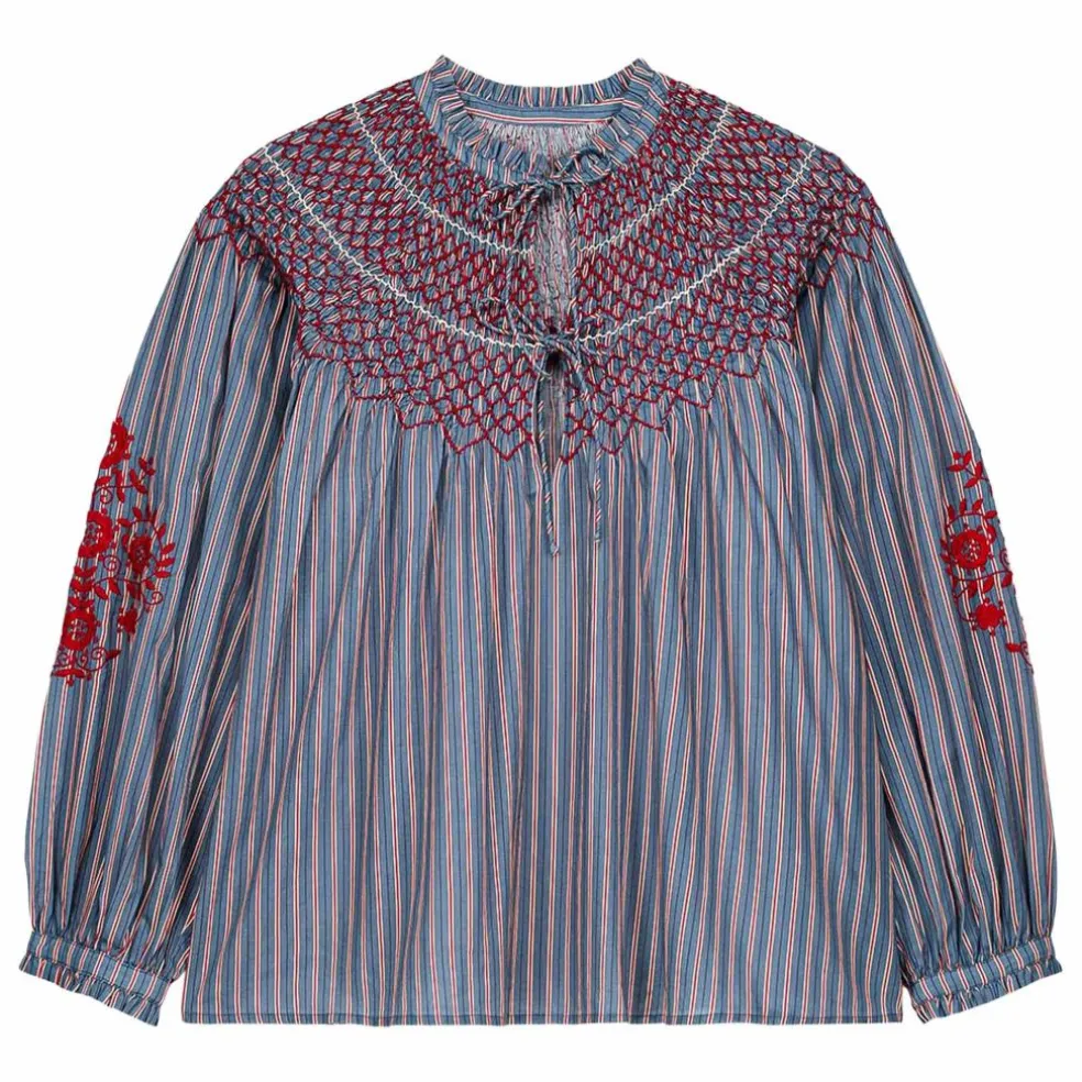 Blouse Pal Rayée Voile de Coton - Collection Femme | Bleu Acier