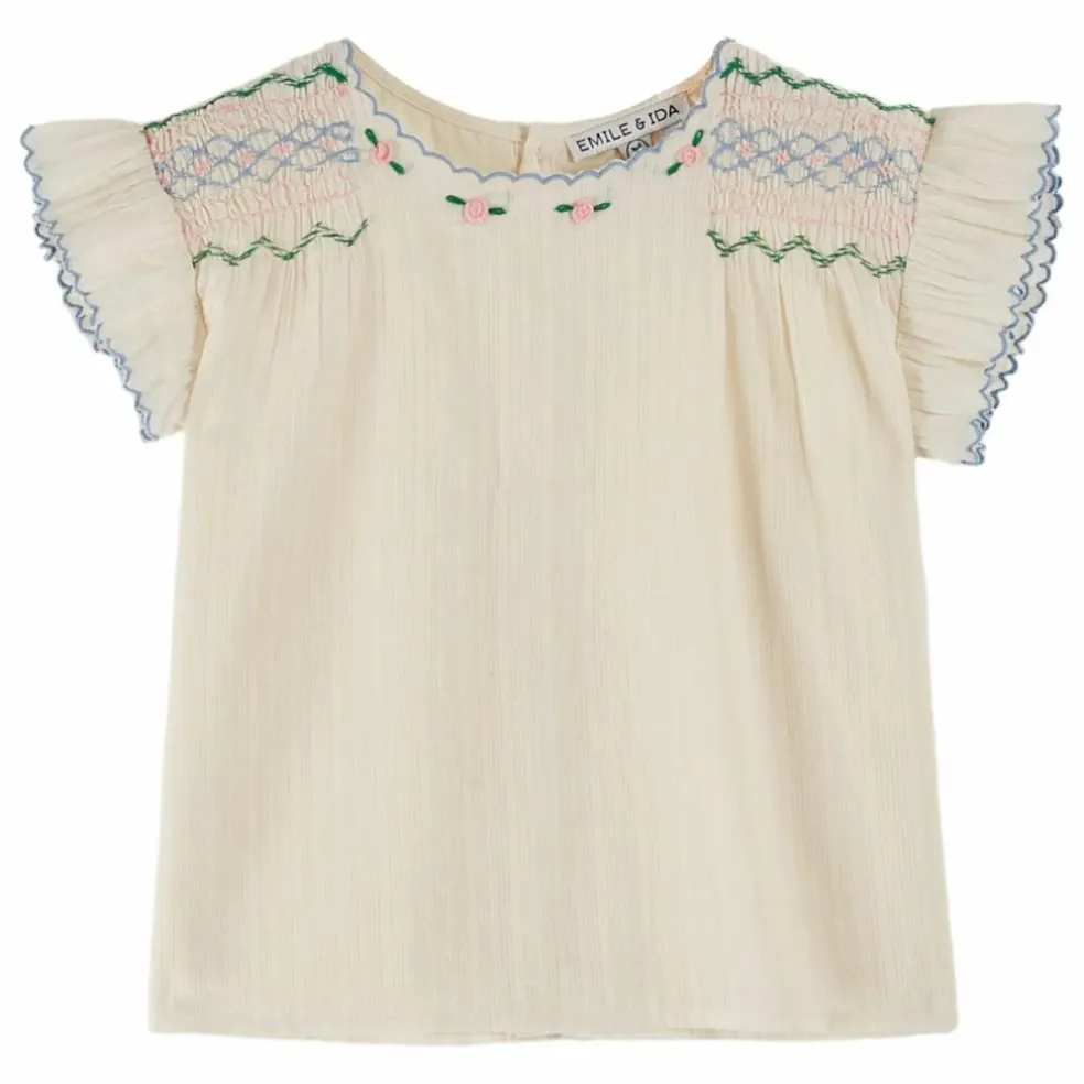 Blouse Smocke Brodée Main | Ecru