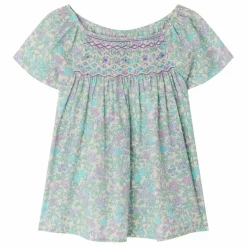 Blouse Smockée Grenade Liberty Coton Bio | Vert d'eau