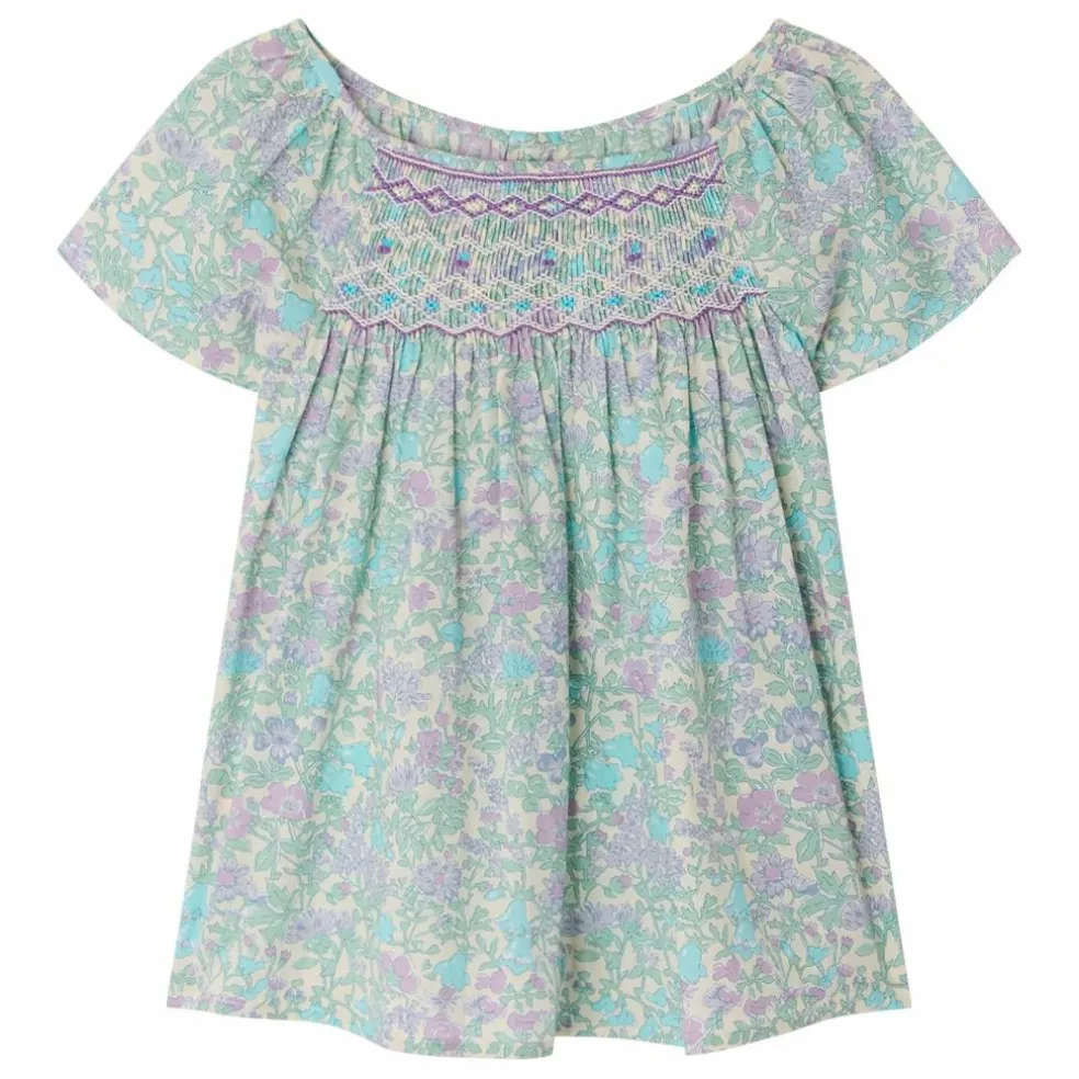 Blouse Smockée Grenade Liberty Coton Bio | Vert d'eau