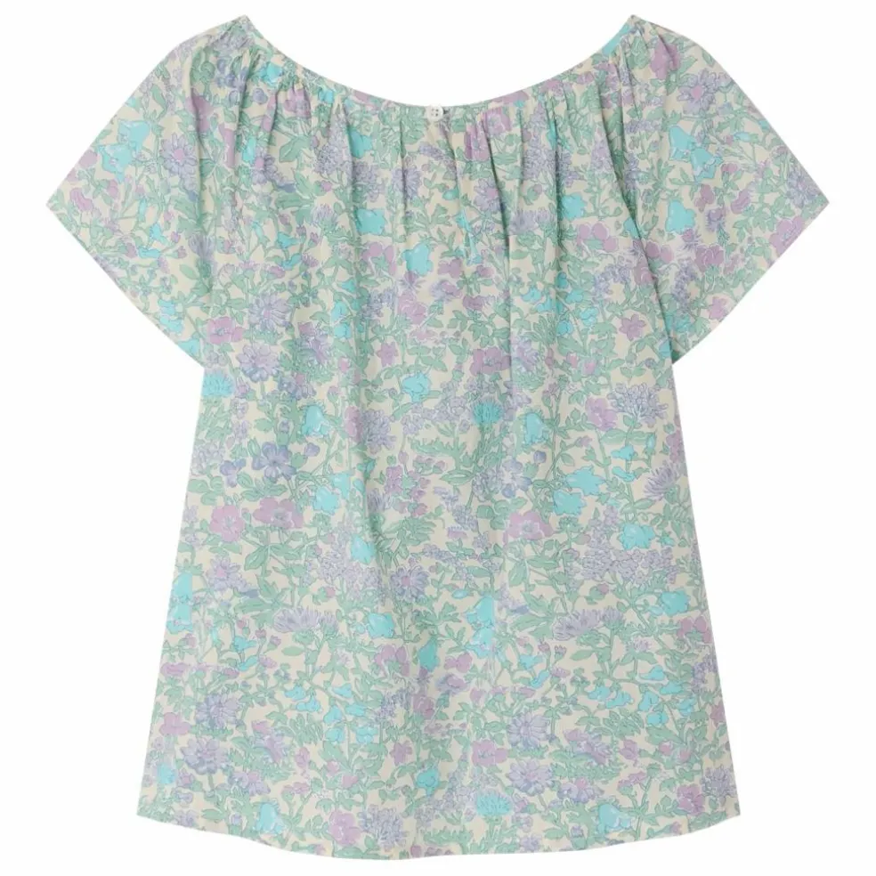 Blouse Smockée Grenade Liberty Coton Bio | Vert d'eau