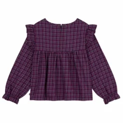 Blouse Volants Carreaux Coton Bio | Bleu marine