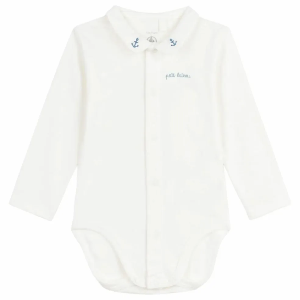 Body Col Brodé Coton Bio | Bleu