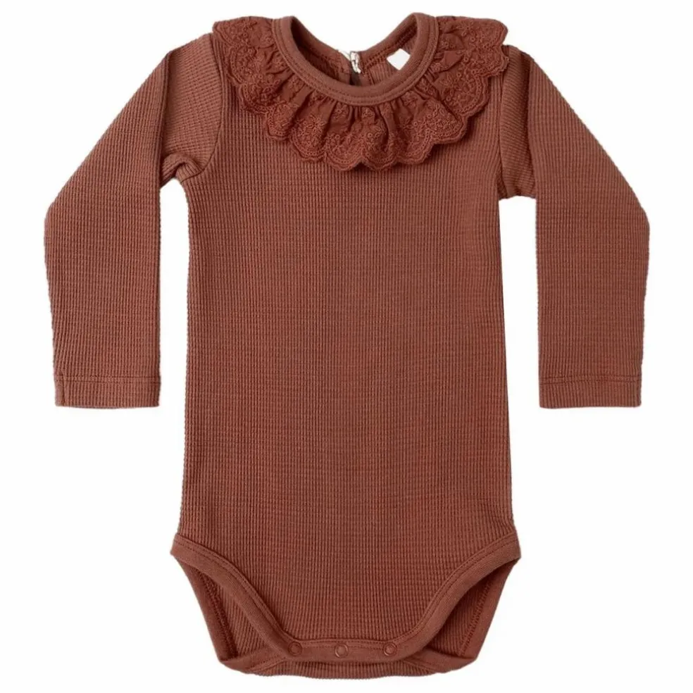 Body Col Volants Maille | Rouge Brun