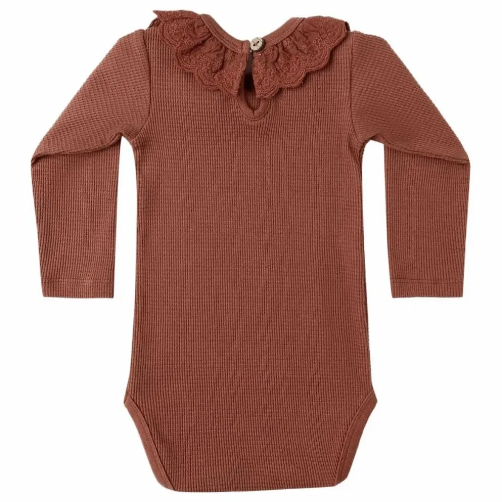 Body Col Volants Maille | Rouge Brun