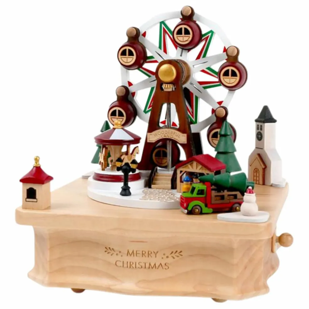 Boite à musique en bois Marché de Noël