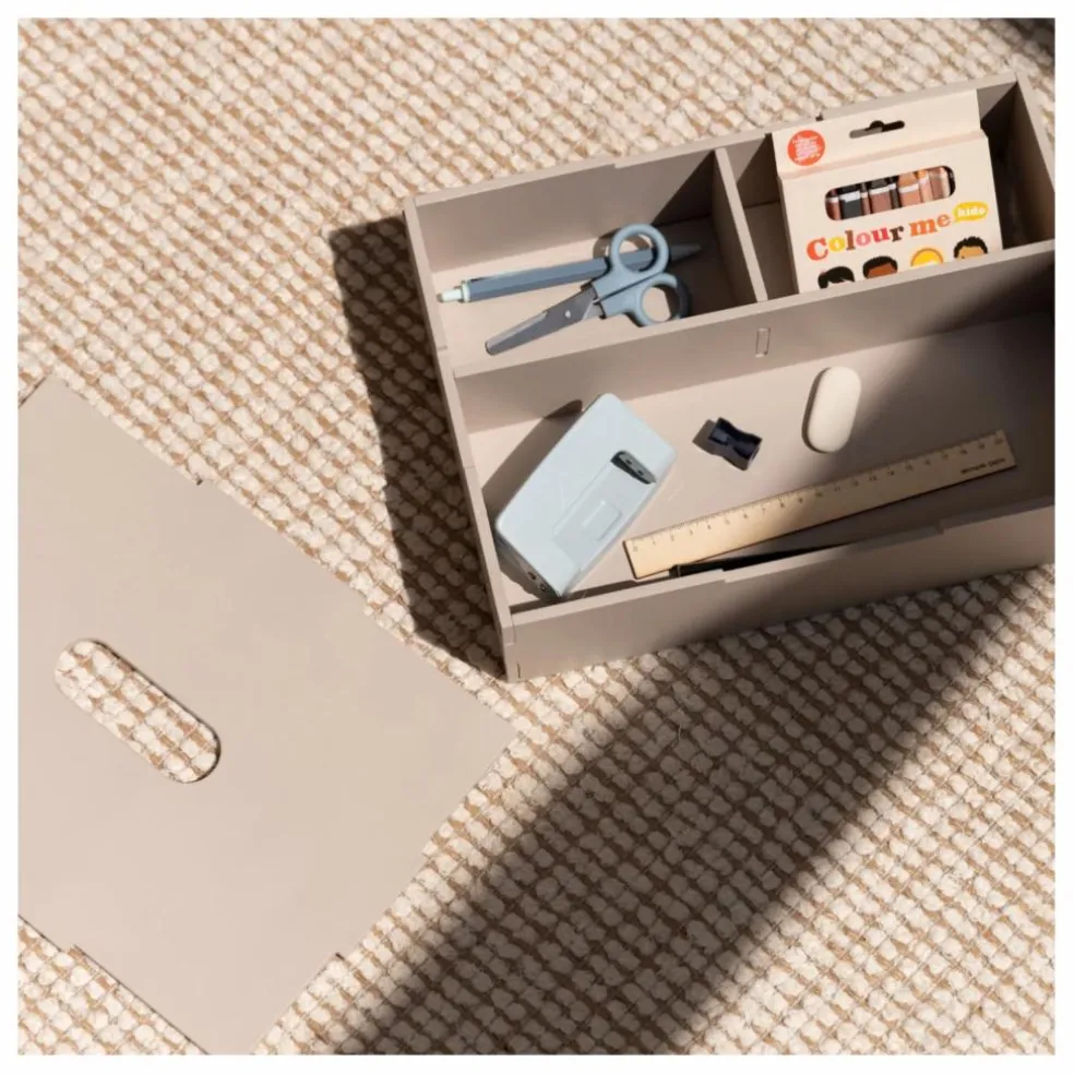 Boite de rangement avec couvercle en bois | Beige