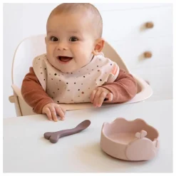 Bol ventouse et cuillère silicone Wally | Rose