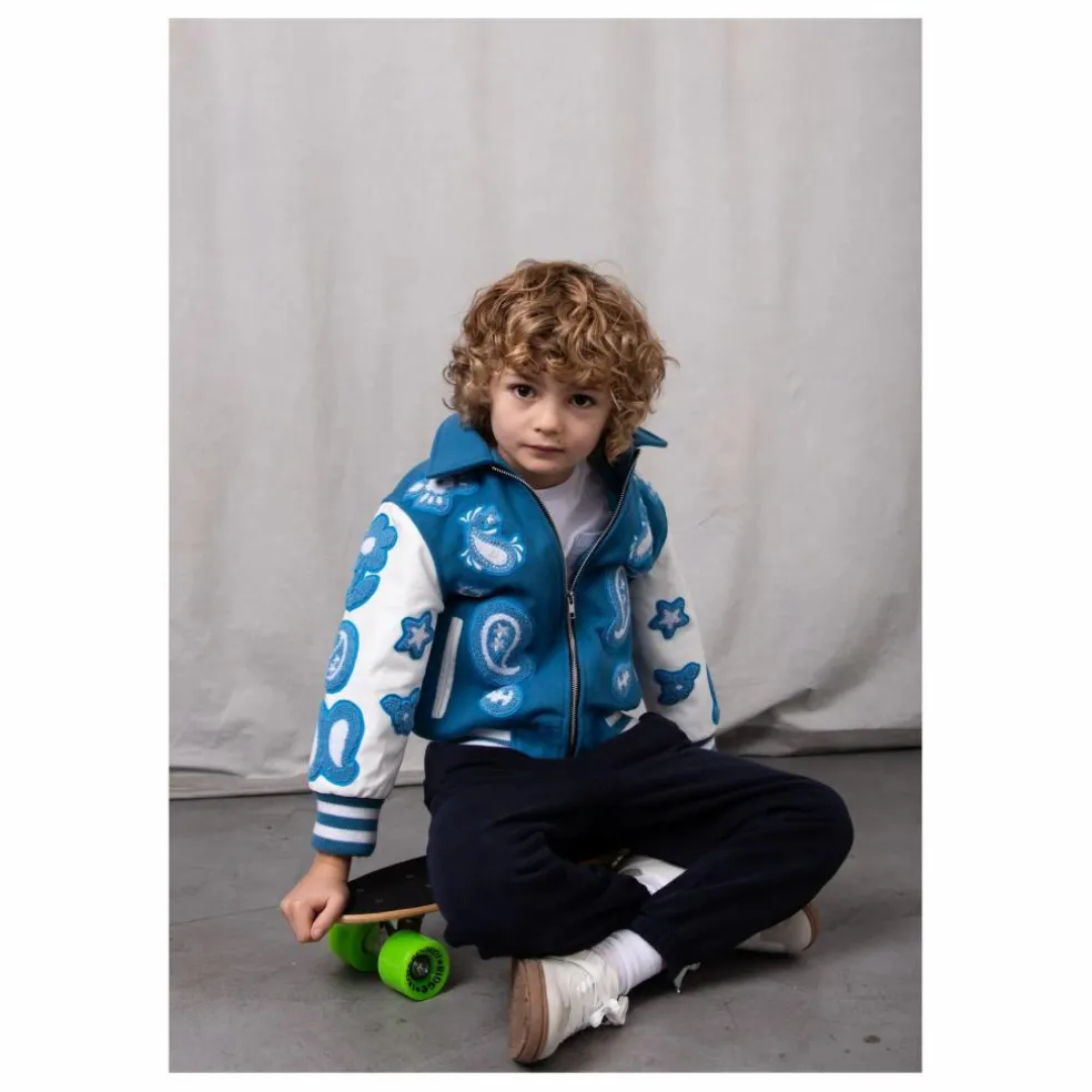 Bomber Paisley Laine et Cuir | Bleu