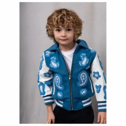 Bomber Paisley Laine et Cuir | Bleu