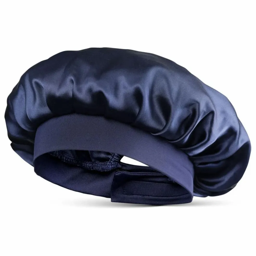 Bonnet de nuit en soie | Bleu nuit