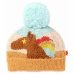 Bonnet Pompon Chevaux | Bleu ciel