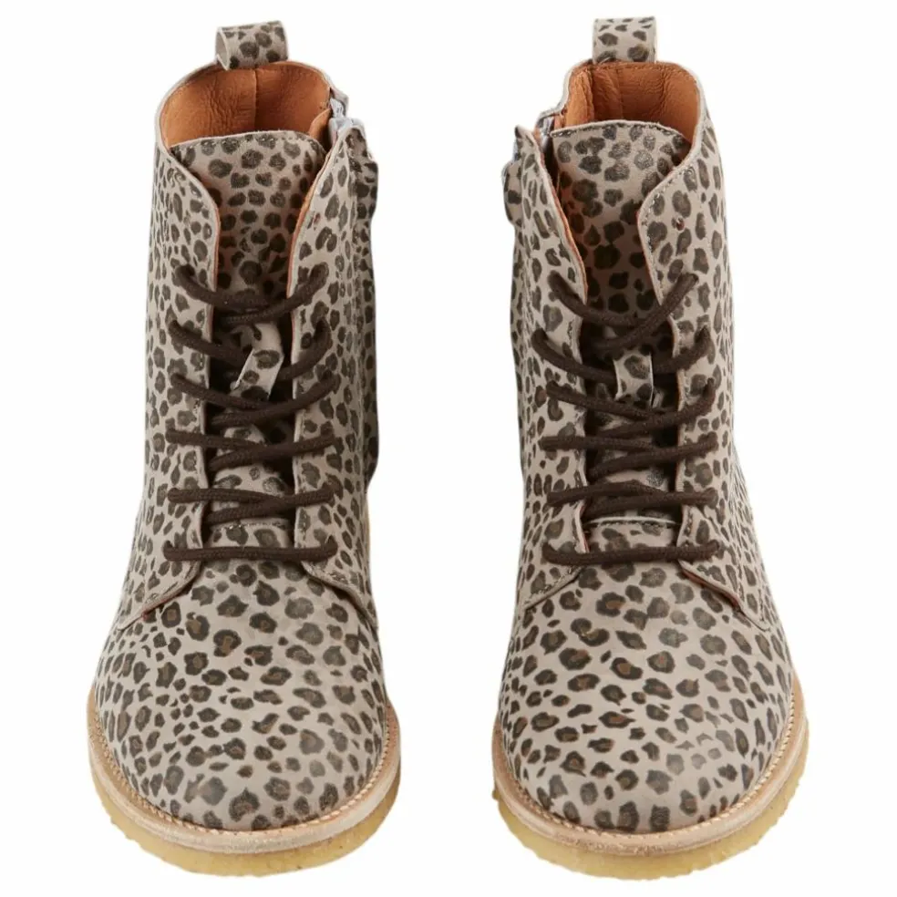 Bottines à Lacets Léopard Cuir | Brun