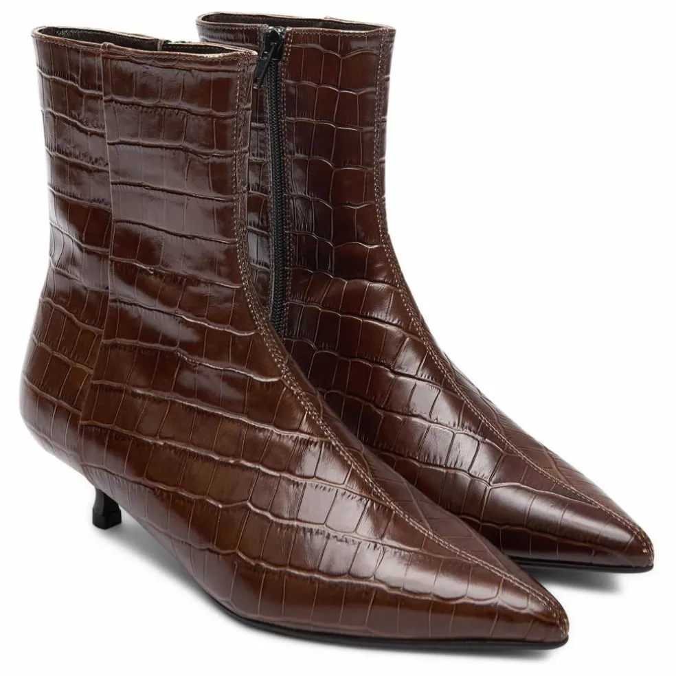 Bottines Paula Effet Crocodile | Chocolat