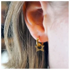 Boucles d'Oreilles Anneaux Etoiles | Doré